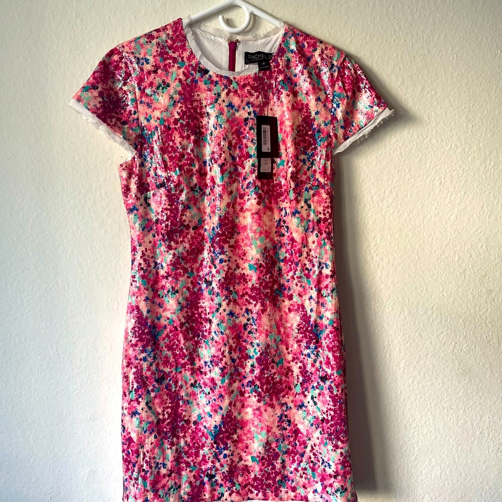 RACHEL ZOE “Lili” Pink Sequin Chiffon-trimmed Crepe Mini Dress - Picture 4 of 12